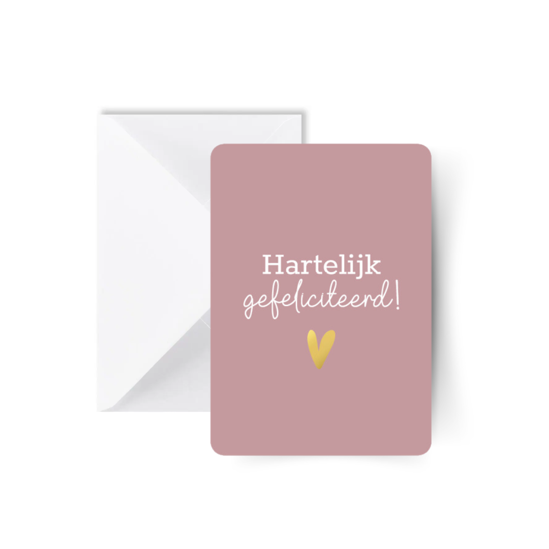 Hartelijk Gefeliciteerd! Kaart (Roze) met Envelop